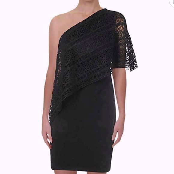 Ralph Lauren Black Eyelet Lace Off The Shoulder Dress Size 14 - Picture 1 of 6
